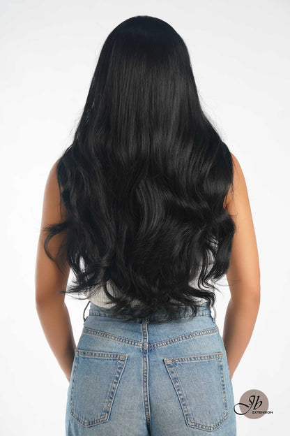JBEXTENSION 26 Inches Curly Women Jet Black Wig Pre-Cut Frontlace Glueless Wig EMMIE JET BLACK