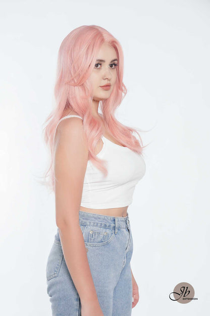 JBEXTENSION 26 Inches Curly Women Pink Wig Pre-Cut Frontlace Glueless Wig EMMIE PINK