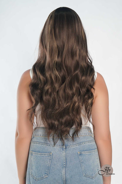 JBEXTENSION 26 Inches Body Wave Brown With Highlight Pre-Cut Frontlace Glueless Wig CLAIRE LACE L