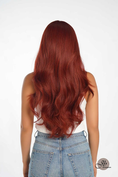 JBEXTENSION 26 Inches Curly Women Copper Red Wig Pre-Cut Frontlace Glueless Wig EMMIE COPPER RED