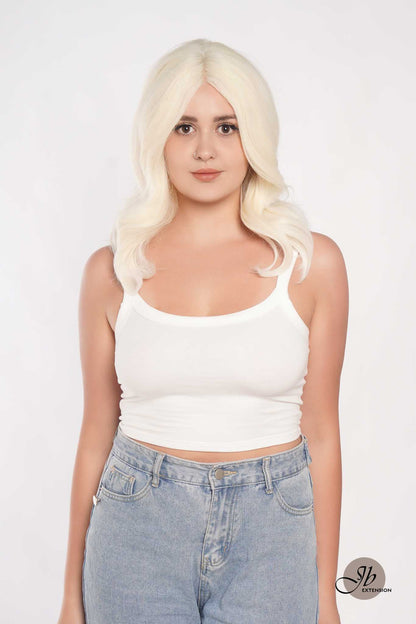 JBEXTENSION 16 Inches Platinum Blonde Wave Free Part Pre-Cut Frontlace Glueless Wig BIANCA