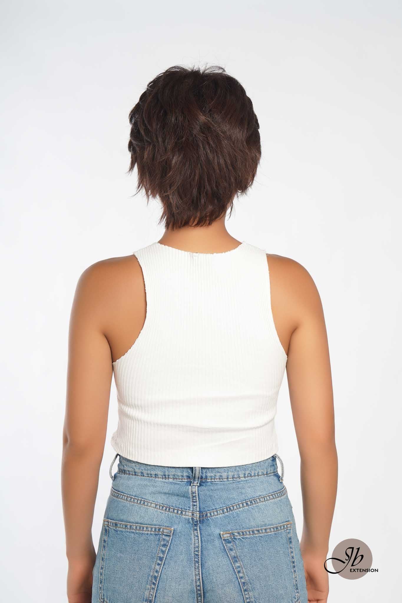 JBEXTENSION Pixie Cut Brown Half Real Human Hair Half Futura Fiber Fashion Wig KIM