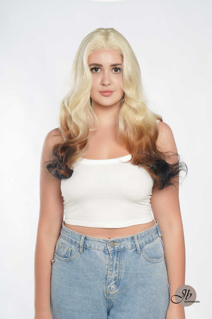 JBEXTENSION 25 Inches Body Wave Light Blonde On The Top Mix Color Pre-Cut Frontlace Glueless Wig VANILLA TWIST