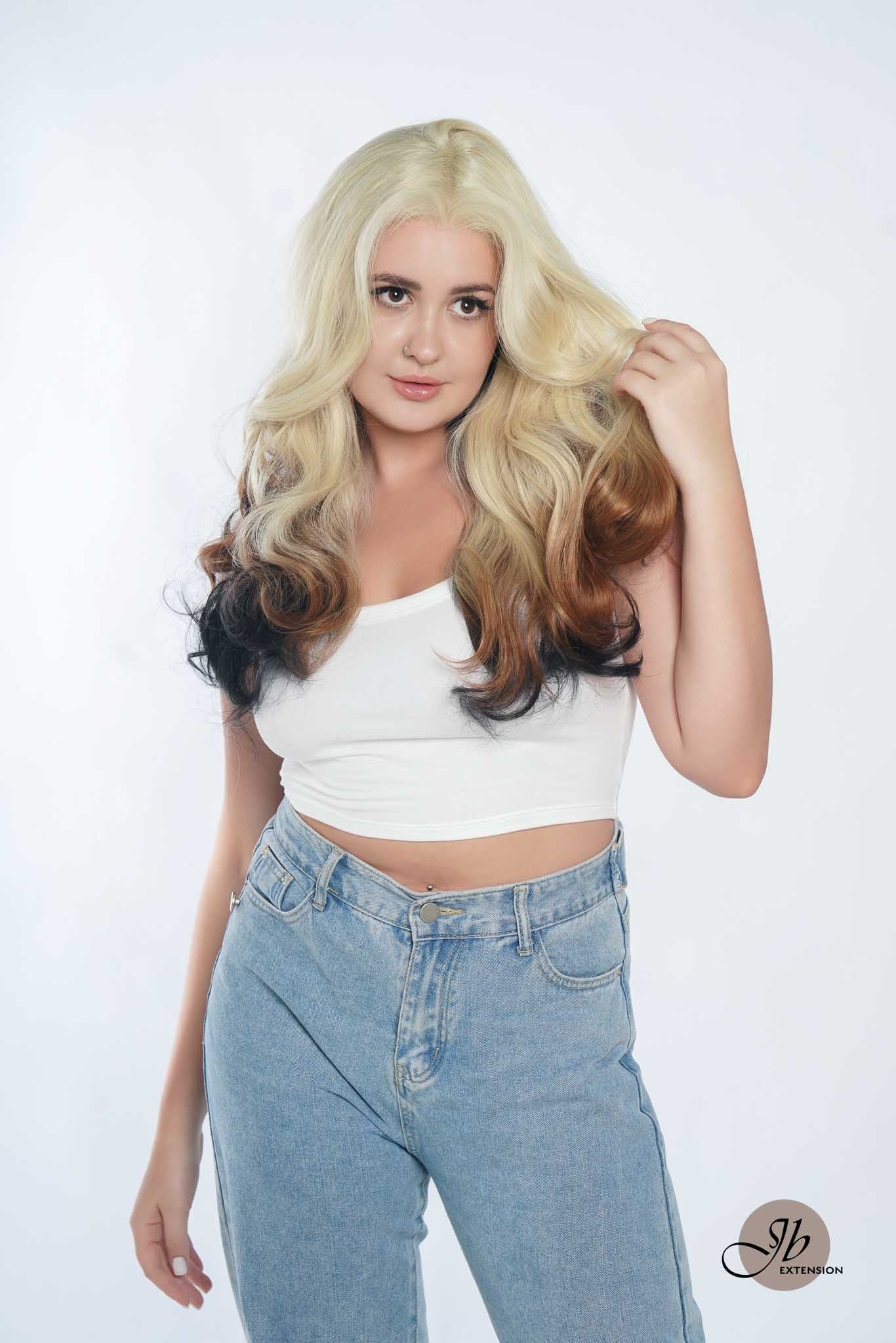 JBEXTENSION 25 Inches Body Wave Light Blonde On The Top Mix Color Pre-Cut Frontlace Glueless Wig VANILLA TWIST