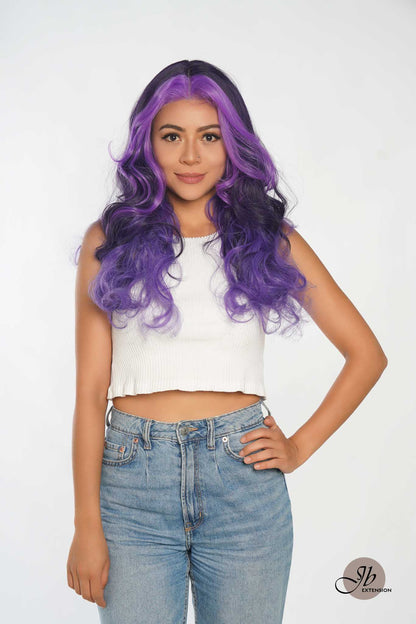 JBEXTENSION 24 Inches Mix Purple Body Wave Pre-Cut Frontlace Glueless Wig PHOENIX