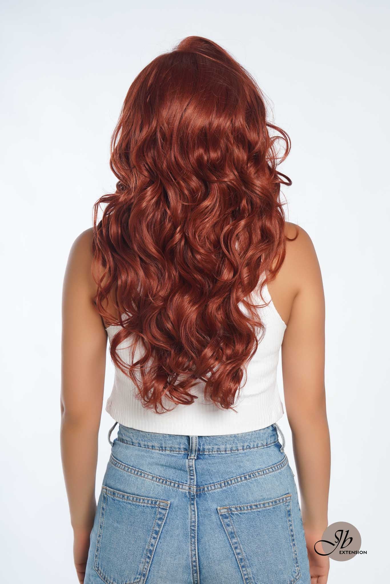 JBEXTENSION 22 Inches Copper Curly Wave 13X6 Pre-Cut Free Part Frontlae Glueless Wig CARESSA
