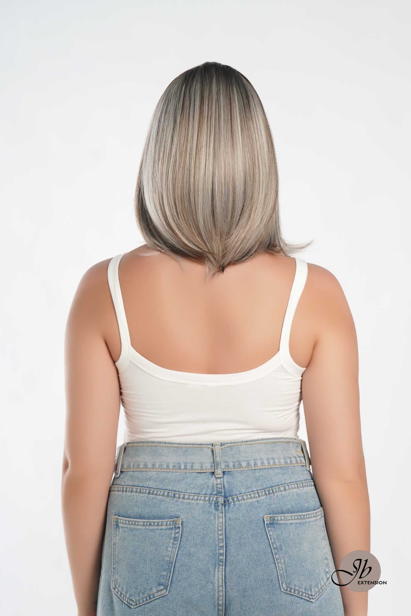 JBEXTENSION 12 Inches Bob Cut Mix Color With Highlight Free Part Pre-Cut Frontlace Glueless Wig DOLPHIN LATTé