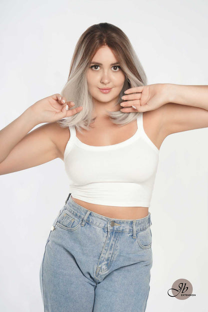 JBEXTENSION 12 Inches Bob Cut Mix Color With Highlight Free Part Pre-Cut Frontlace Glueless Wig DOLPHIN LATTé