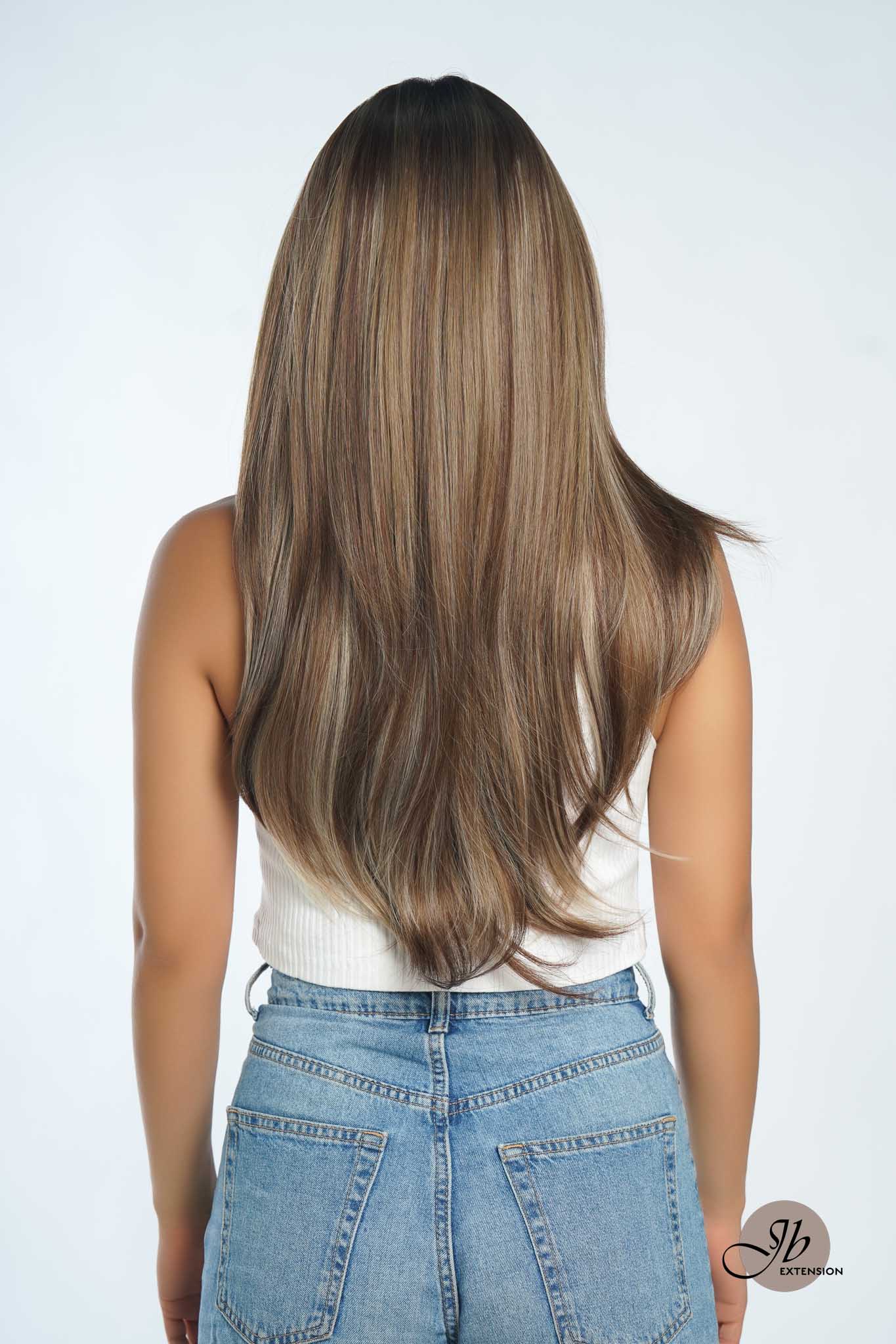 JBEXTENSION 26 Inches Wolf Cut Brown With Blonde Highlight Frontlace Glueless Wig JULIANA MIX BLONDE