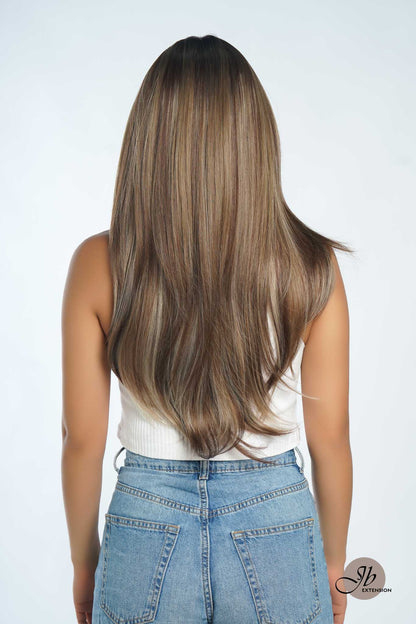 JBEXTENSION 26 Inches Wolf Cut Brown With Blonde Highlight Frontlace Glueless Wig JULIANA MIX BLONDE