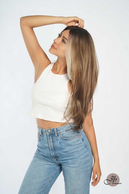 JBEXTENSION 26 Inches Wolf Cut Brown With Blonde Highlight Frontlace Glueless Wig JULIANA MIX BLONDE