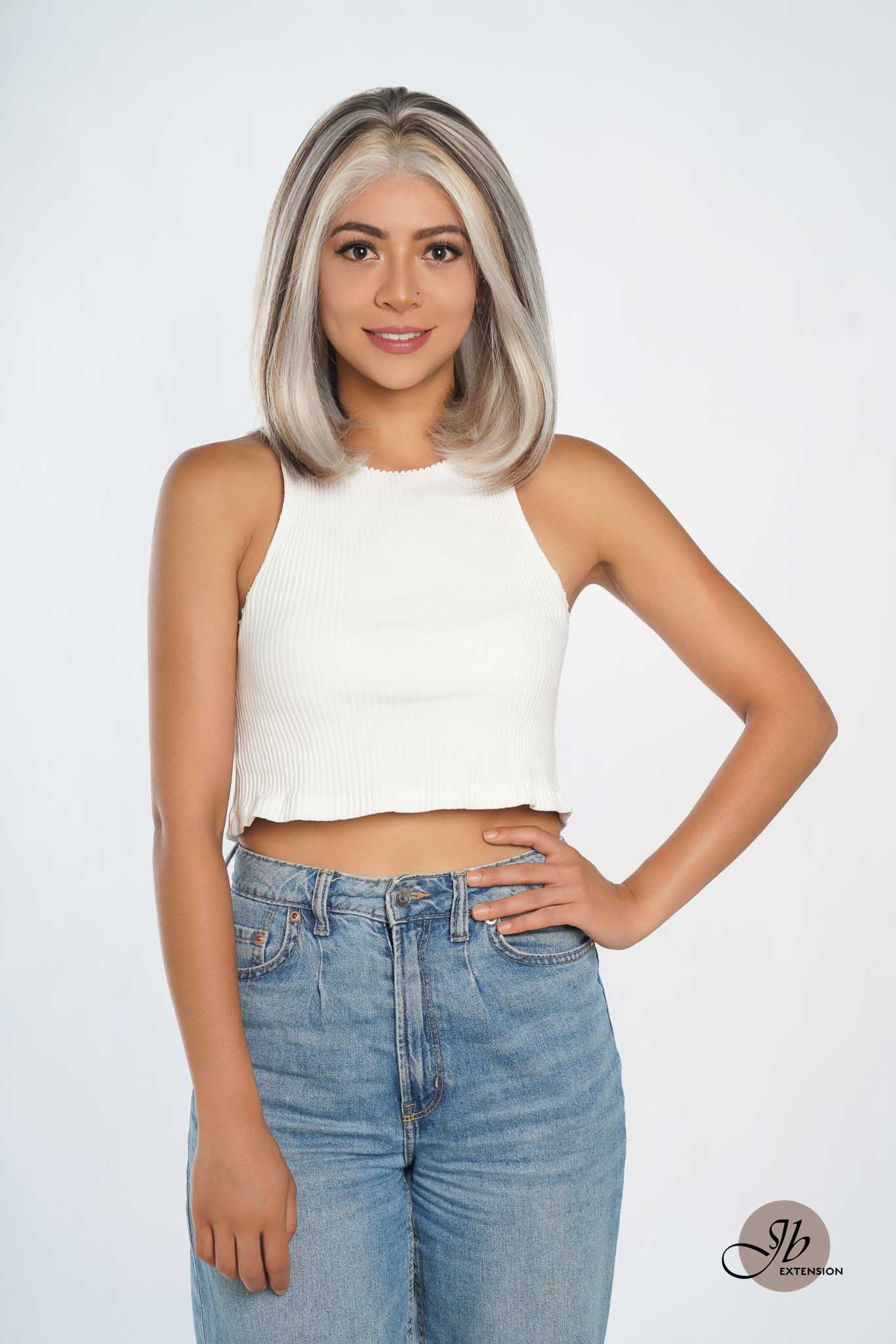 JBEXTENSION 12 Inches Bob Cut Mix Color With Blonde Brown Highlight Free Part Pre-Cut Frontlace Glueless Wig DOLPHIN CAPPUCCINO