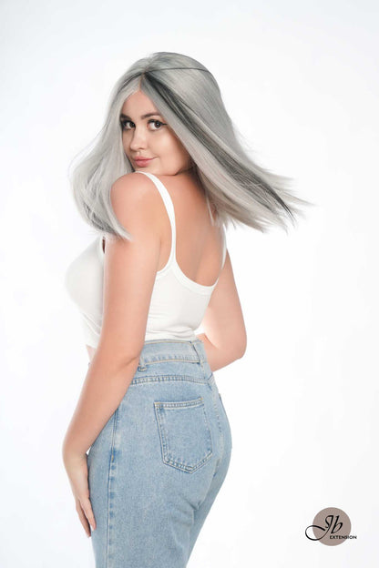 JBEXTENSION 14 Inches Bob Cut Mix Silver Frontlace Glueless Wig GIULIA BOB SILVER (FREE PARTING)