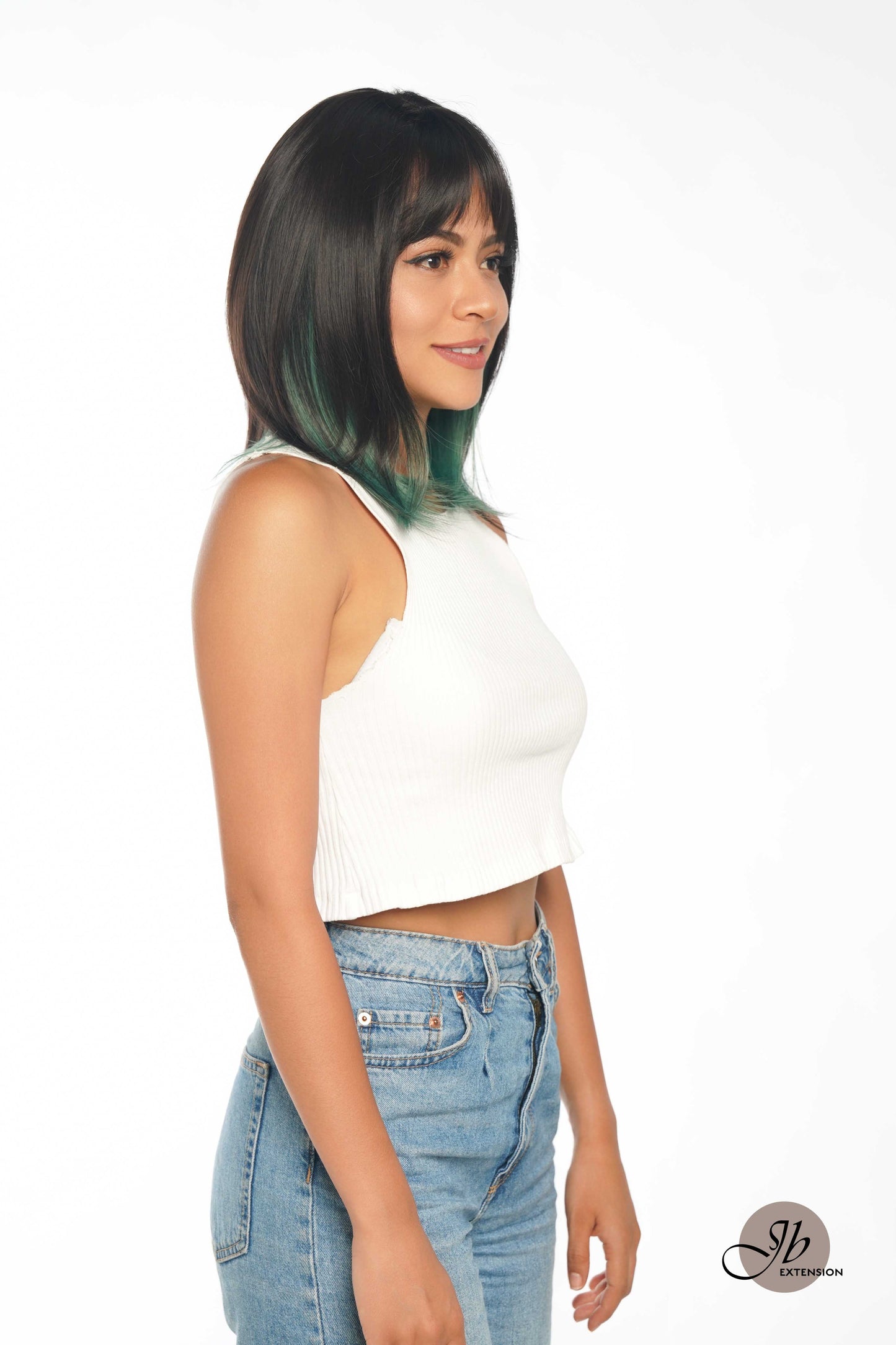 JBEXTENSION 14 Inches Ombre Green Wig With Bangs SELMA