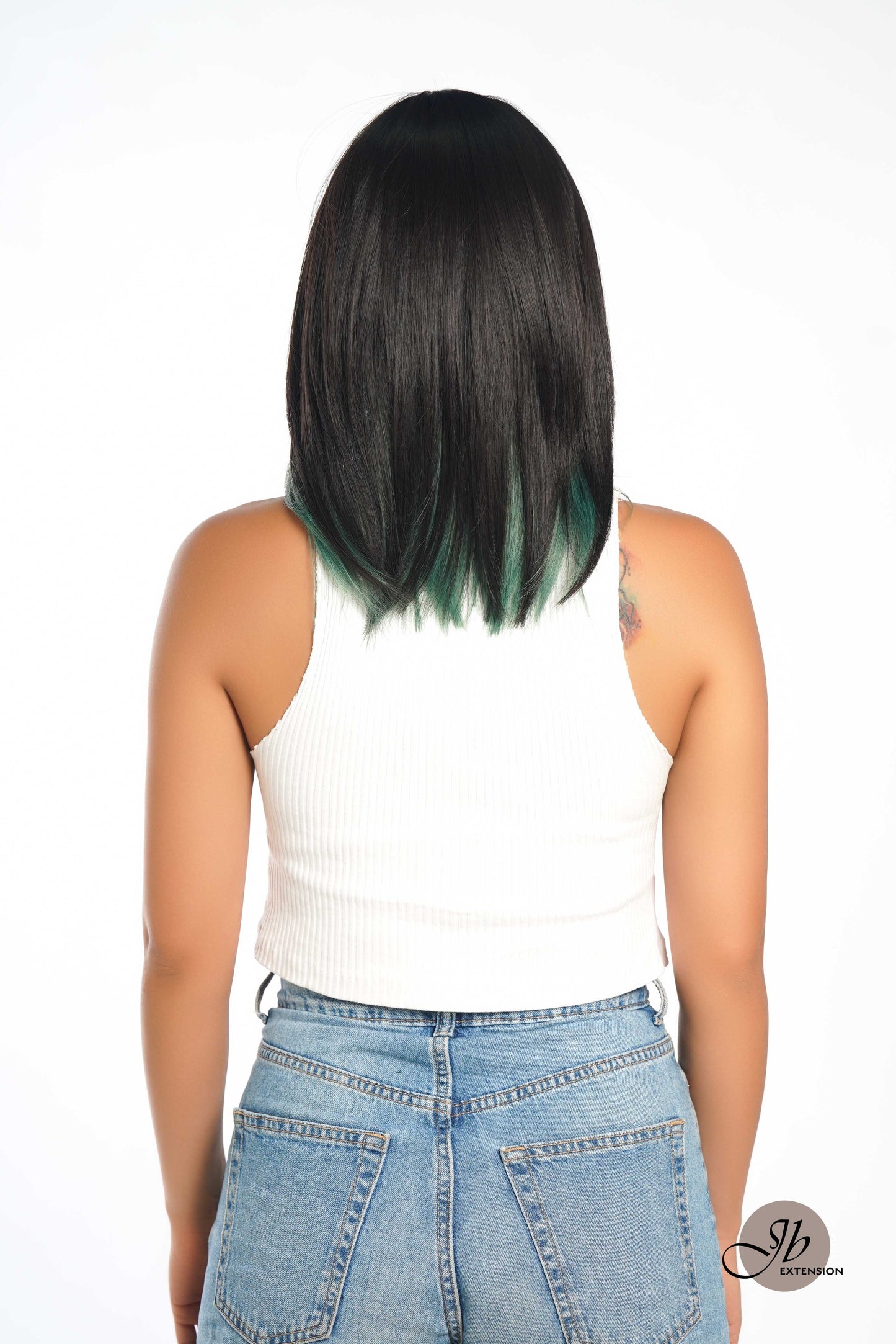 JBEXTENSION 14 Inches Ombre Green Wig With Bangs SELMA