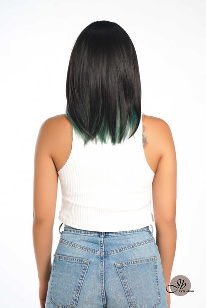 JBEXTENSION 14 Inches Ombre Green Wig With Bangs SELMA