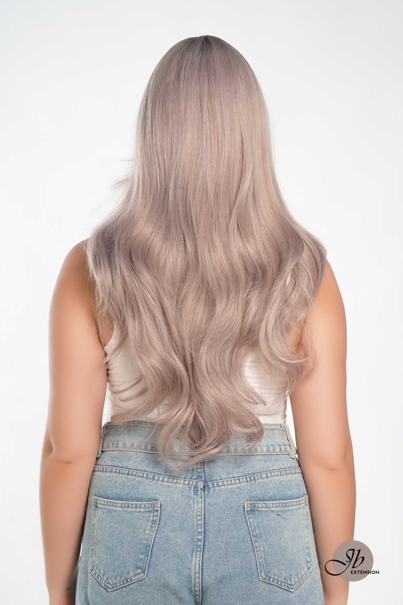 JBEXTENSION 25 Inches Grey Purple Curly Wig With Full Bangs KRISTINA PURPLE