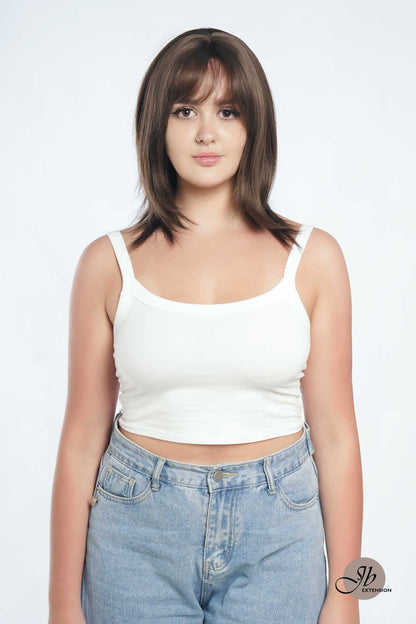 JBEXTENSION 15 Inches Cold Brown Wig With Bangs MIRA