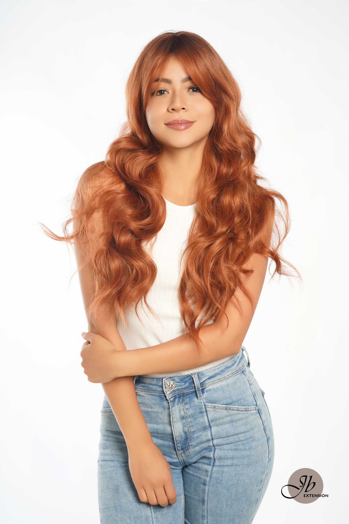 JBEXTENSION 26 Inches Copper Body Wave With Dark Root Wig With Bangs MICKY