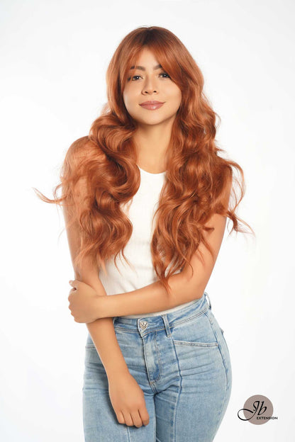 JBEXTENSION 26 Inches Copper Body Wave With Dark Root Wig With Bangs MICKY