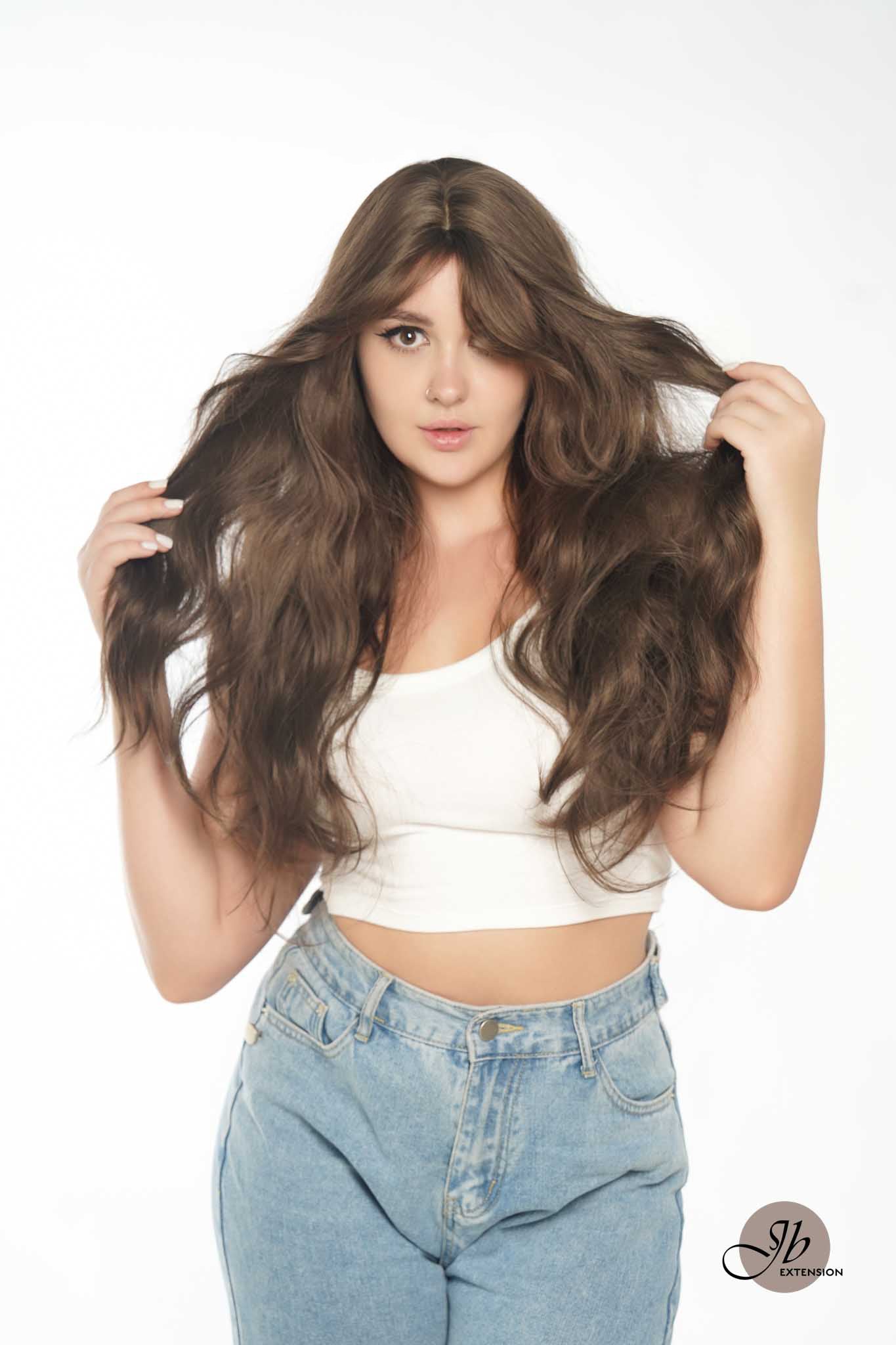 JBEXTENSION 24 Inches Cold Brown Body Wave Wig With Cute Bangs NINI