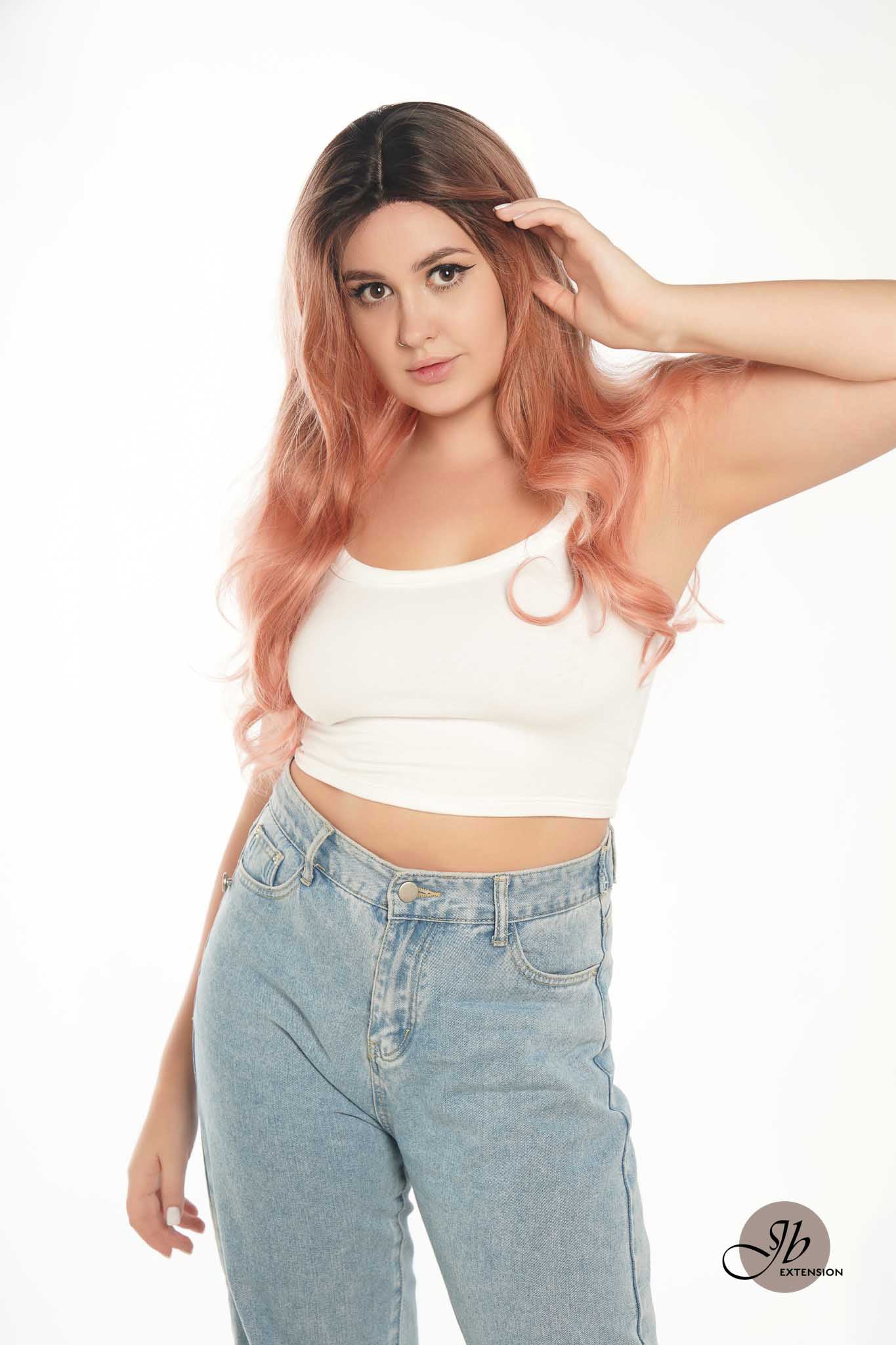 JBEXTENSION GENERATION FIVE 26 Inches Curly Ombre Pink Women Wig Without Bangs EMILY G5