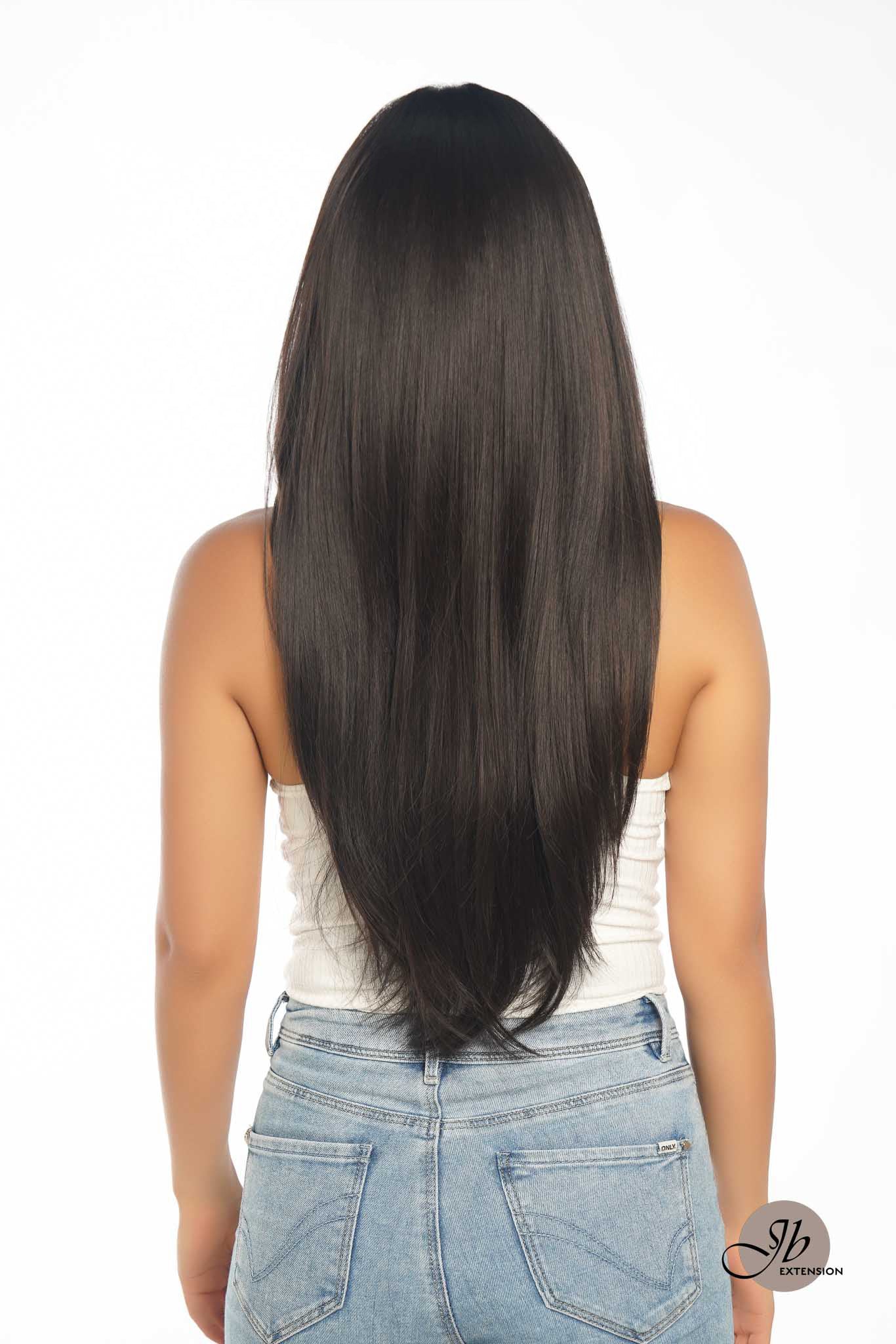 JBEXTENSION 26 Inches Scalpiana Tea Black Darkest Brown Wolf Cut 3.5X4 Hard Silky Top Natural Scalp Effect Wig With Bangs ELLIE SILK TOP