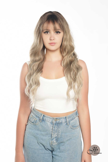 JBEXTENSION 28 Inches Long Body Wave Mix Grey Blonde Wig With Bangs ROSANNA