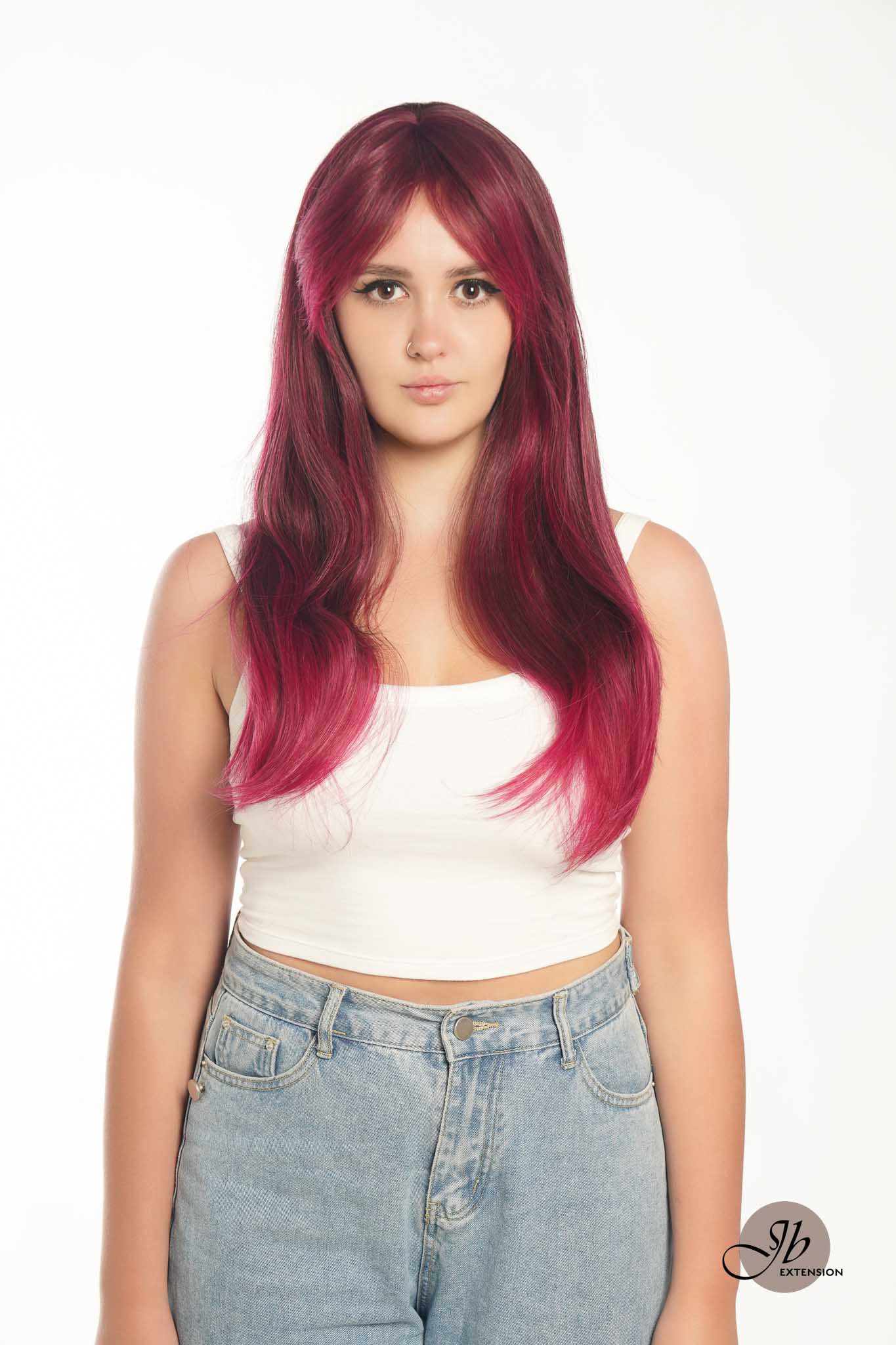 JBEXTENSION 22 Inches Nature Straight Fushia Color Wig With Bangs BREEN