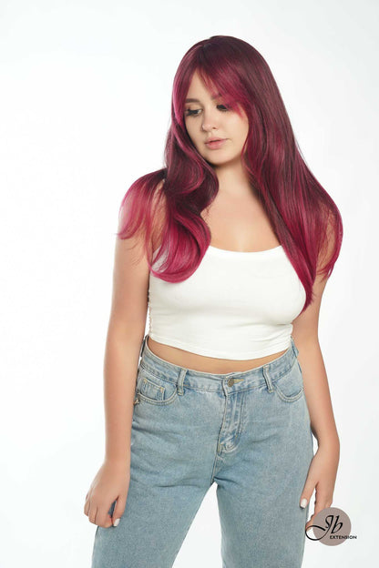 JBEXTENSION 22 Inches Nature Straight Fushia Color Wig With Bangs BREEN
