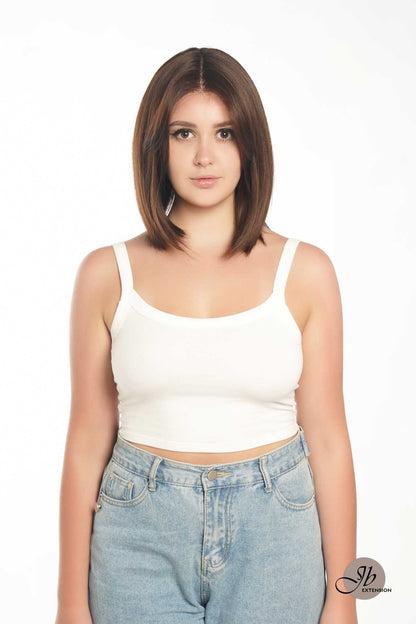 JBEXTENSION 12 Inches Bob Cut Chocolate Brown Straight Pre-Cut Frontlace Glueless Wig PAULA DARK BROWN