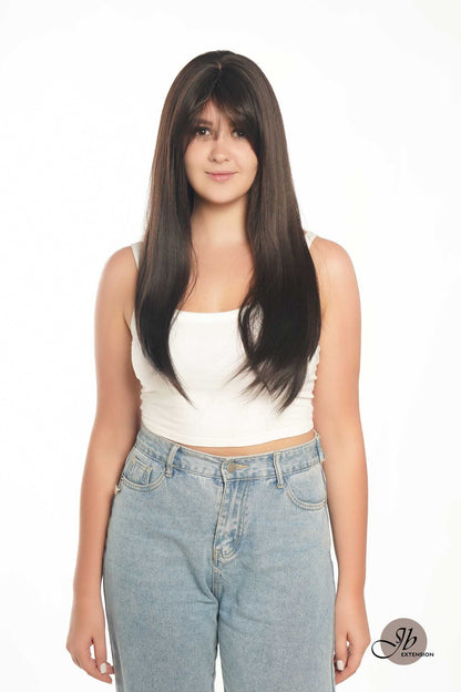 JBEXTENSION 22 Inches  Scalpiana Midnight Brown( Black/Brown) 3.5X4 Hard Silky Top Natural Scalp Effect Wig NICOLA SILK TOP