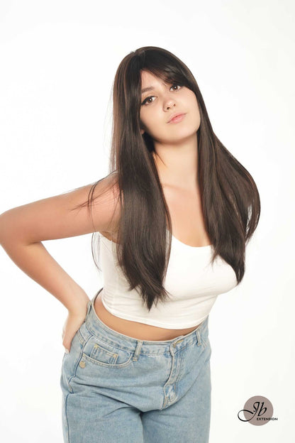 JBEXTENSION 22 Inches  Scalpiana Midnight Brown( Black/Brown) 3.5X4 Hard Silky Top Natural Scalp Effect Wig NICOLA SILK TOP