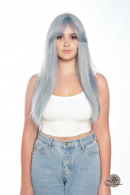 JBEXTENSION 26 Inches Blue Straight Wig With Bangs TAFFY