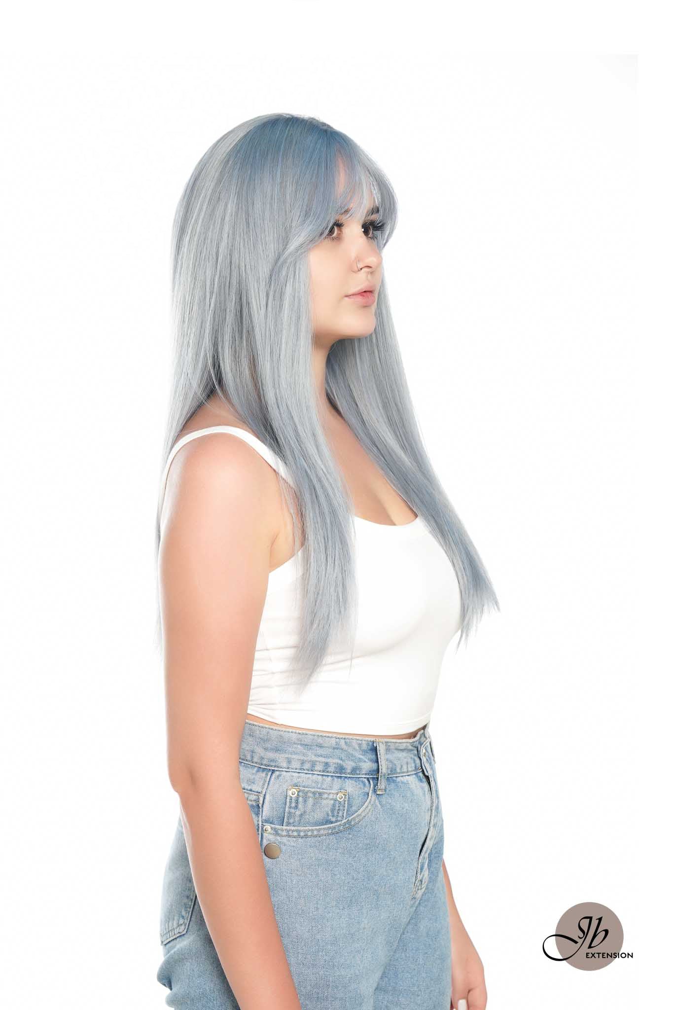 JBEXTENSION 26 Inches Blue Straight Wig With Bangs TAFFY