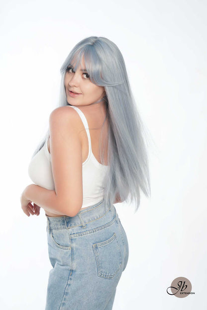 JBEXTENSION 26 Inches Blue Straight Wig With Bangs TAFFY