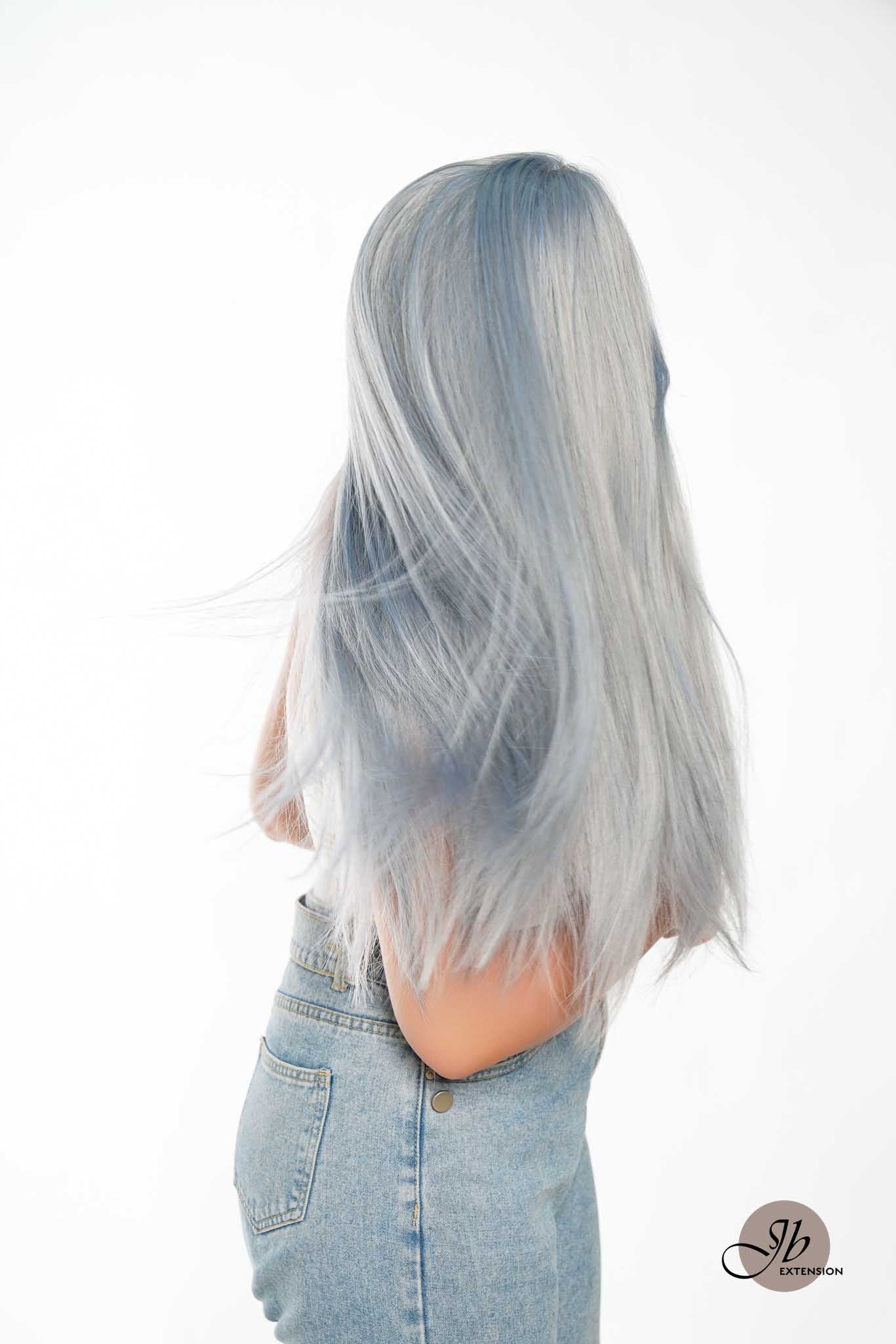 JBEXTENSION 26 Inches Blue Straight Wig With Bangs TAFFY