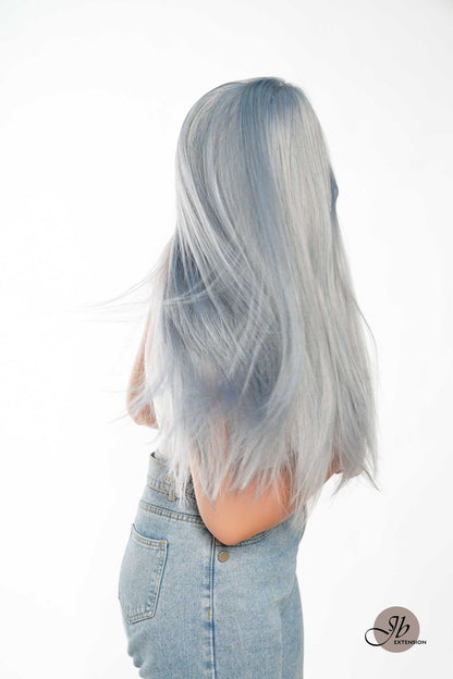 JBEXTENSION 26 Inches Blue Straight Wig With Bangs TAFFY