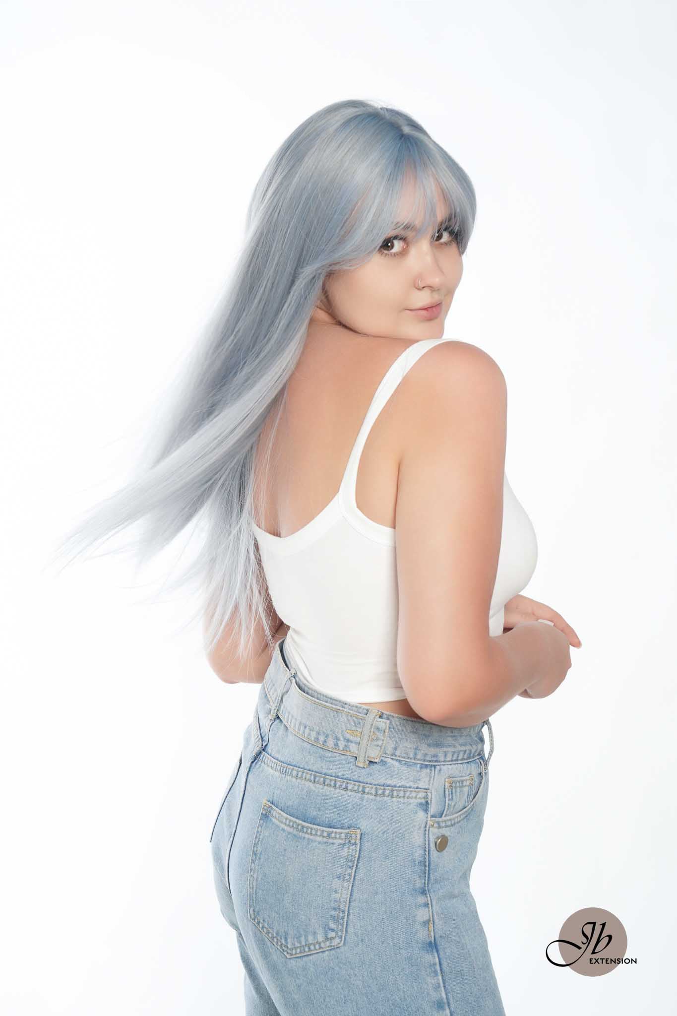 JBEXTENSION 26 Inches Blue Straight Wig With Bangs TAFFY