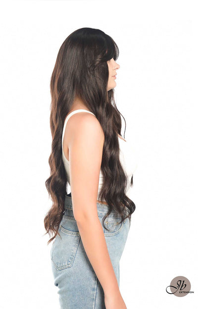 JBEXTENSION 32 Inches Extra Long Body Wave Nature Brown Wig With Bangs JOLIN