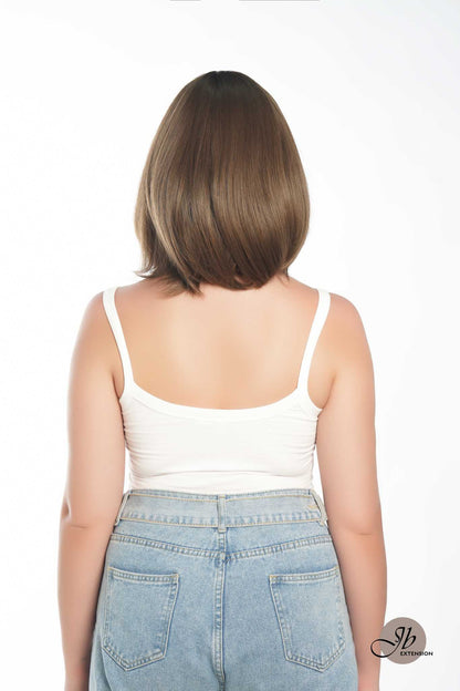JBEXTENSION 12 Inches Short Bob Brown Hair Wig With Bangs LILY