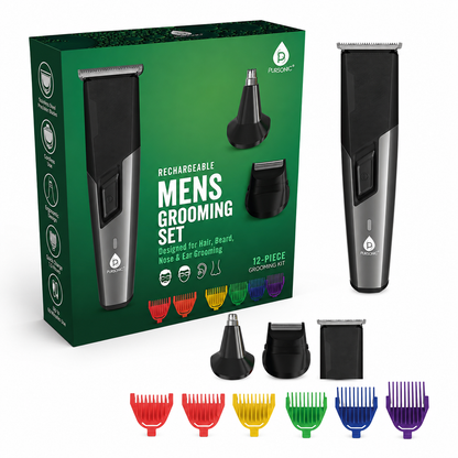 Rechargeable Men's Grooming Set - Complete Hair, Beard, Nose, and Ear Grooming Kit