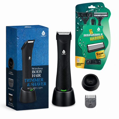 Wireless Body Hair Trimmer & Shaver - 3-Blade Disposable Razors Bundle