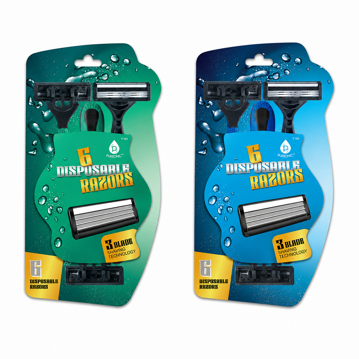 12 Disposable Razors Bundle – Green & Blue, 3-Blade Shaving Technology