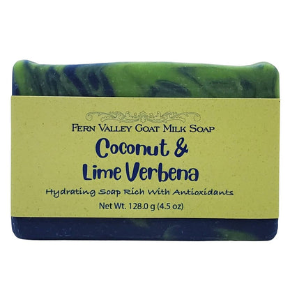 Jabón artesanal de leche de cabra | Hidratante con antioxidantes | Aroma tropical a coco y lima verbena