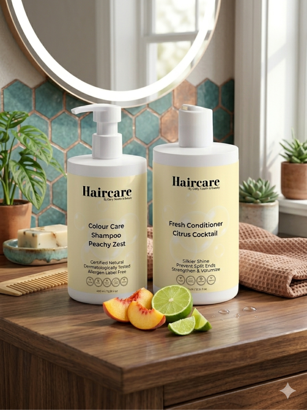 Colour Care Shampoo & Fresh Conditioner Bundle in bathroom — complete colour-treated hair care system