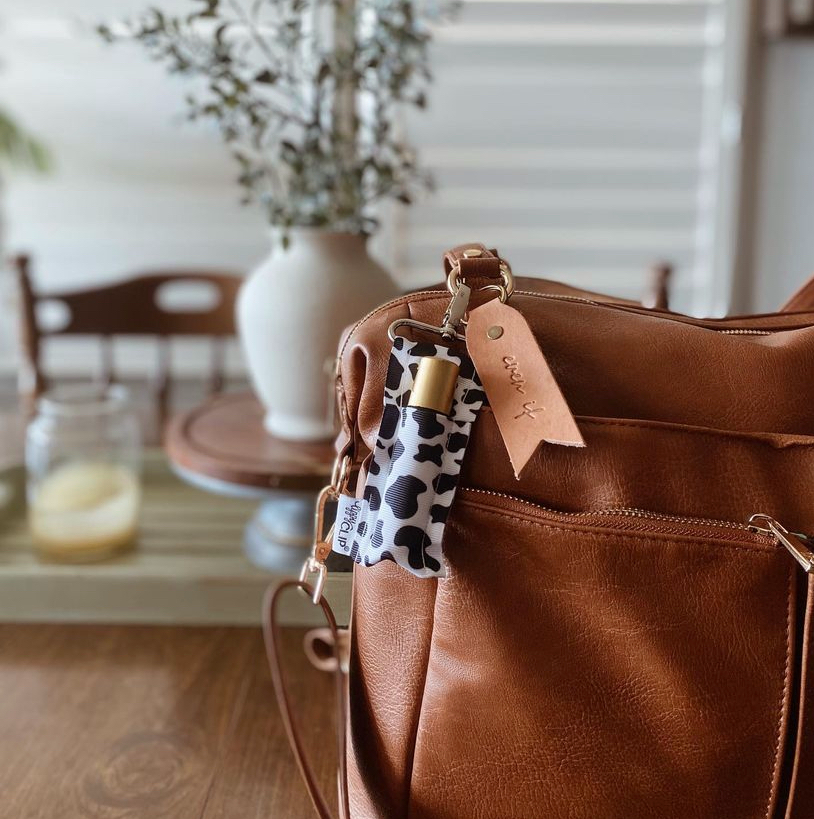 Cow Print LippyClip KISS for larger lip balms, essential oil rollers, etc.