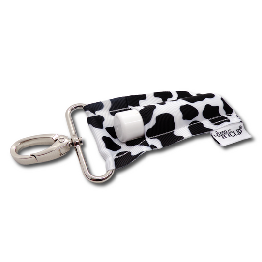 Cow Print LippyClip KISS for larger lip balms, essential oil rollers, etc.
