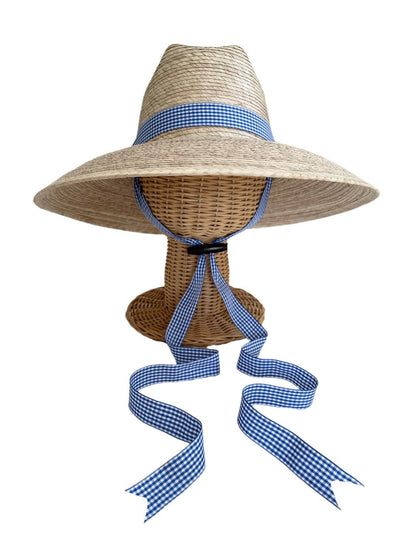 Long & Thin Blue Gingham Ribbon with Wood Nautical Toggle