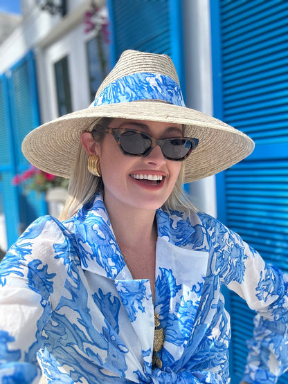 Hollyhock Sun Hat - Vintage Red and White Embroidered Ribbon